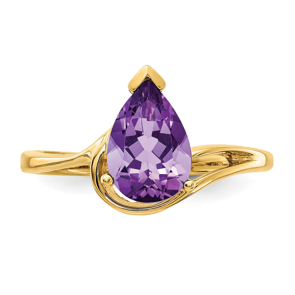 14K Gelbgold 9x6mm Birnenschliff-Amethyst-Ring