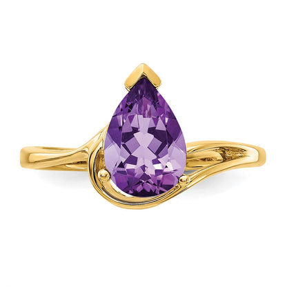 14K Gelbgold 9x6mm Birnenschliff-Amethyst-Ring
