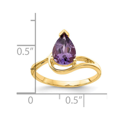 14K Gelbgold 9x6mm Birnenschliff-Amethyst-Ring