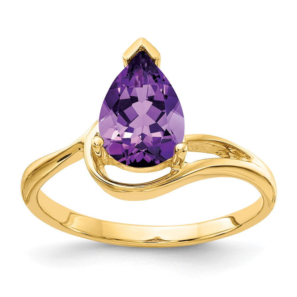 14K Gelbgold 9x6mm Birnenschliff-Amethyst-Ring