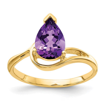 14K Gelbgold 9x6mm Birnenschliff-Amethyst-Ring
