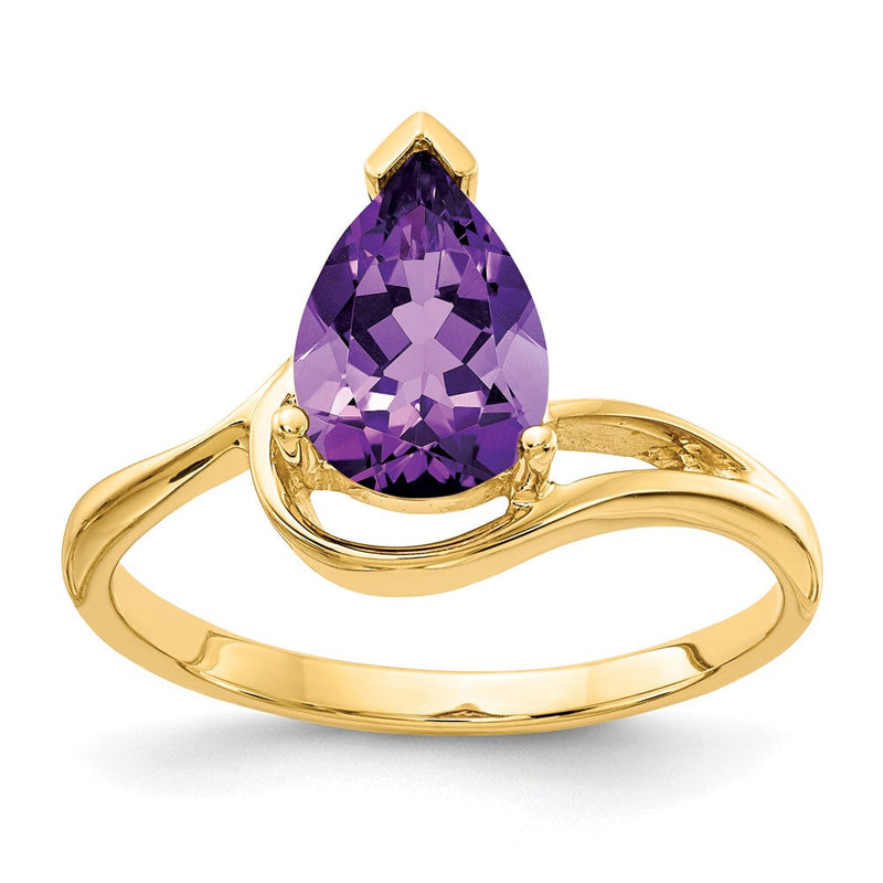 14K Gelbgold 9x6mm Birnenschliff-Amethyst-Ring