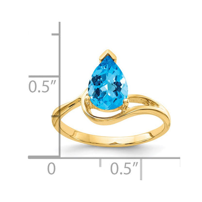14K Gelbgold Ring mit 9x6mm birnenförmigem Blautopas im Schachbrettschliff