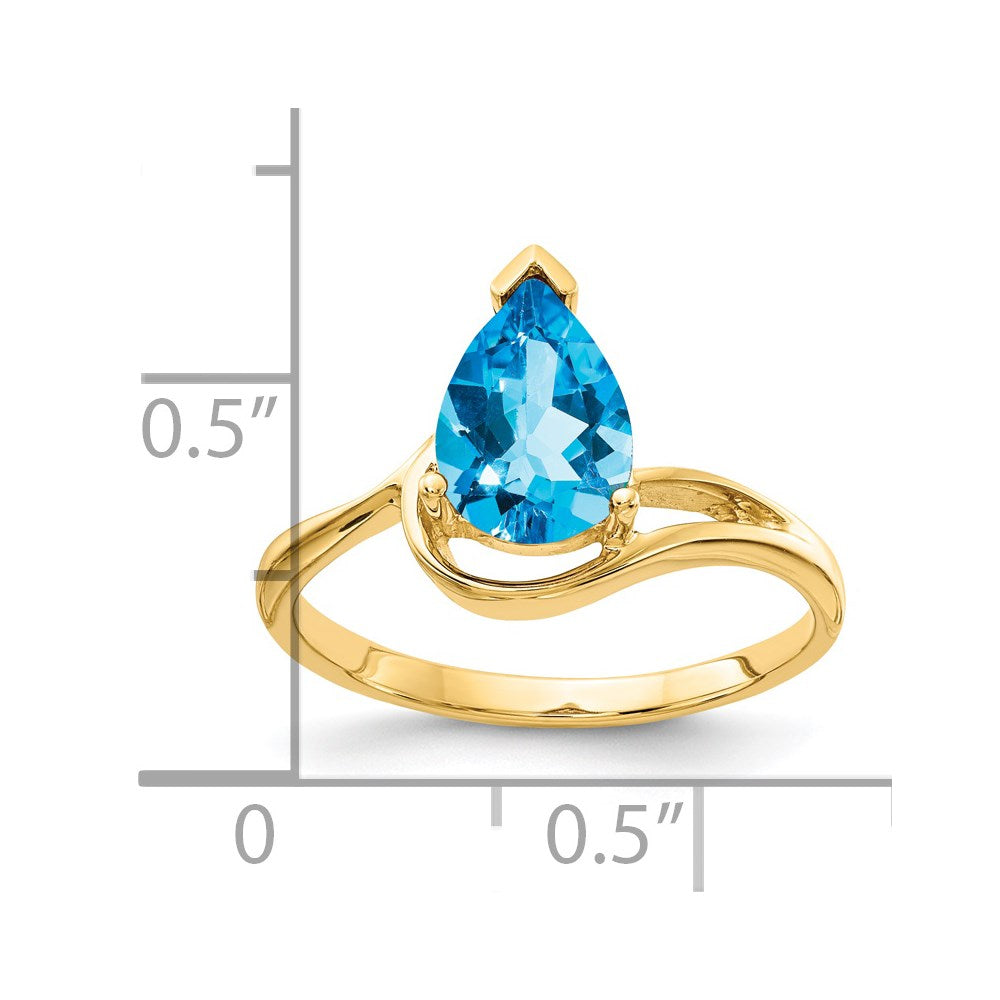 14K Gelbgold Birnenschliff Blautopas Ring 9x6mm