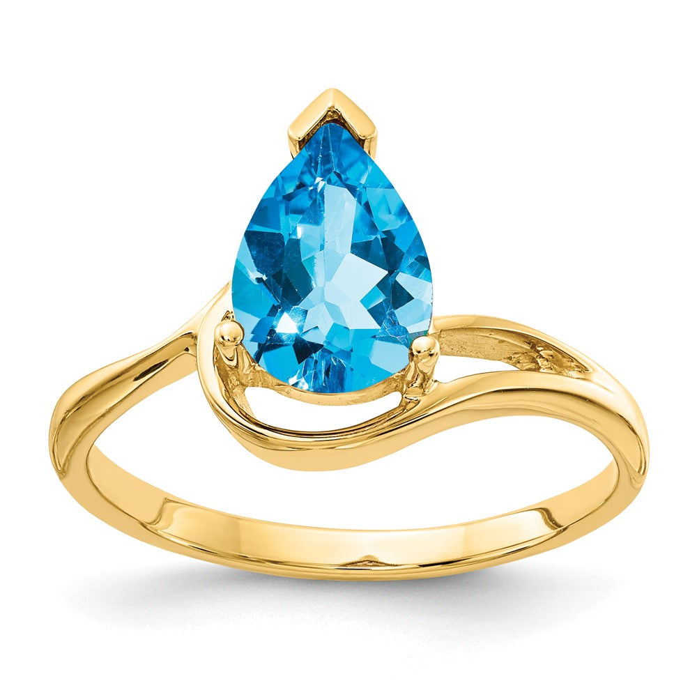 14K Gelbgold Birnenschliff Blautopas Ring 9x6mm