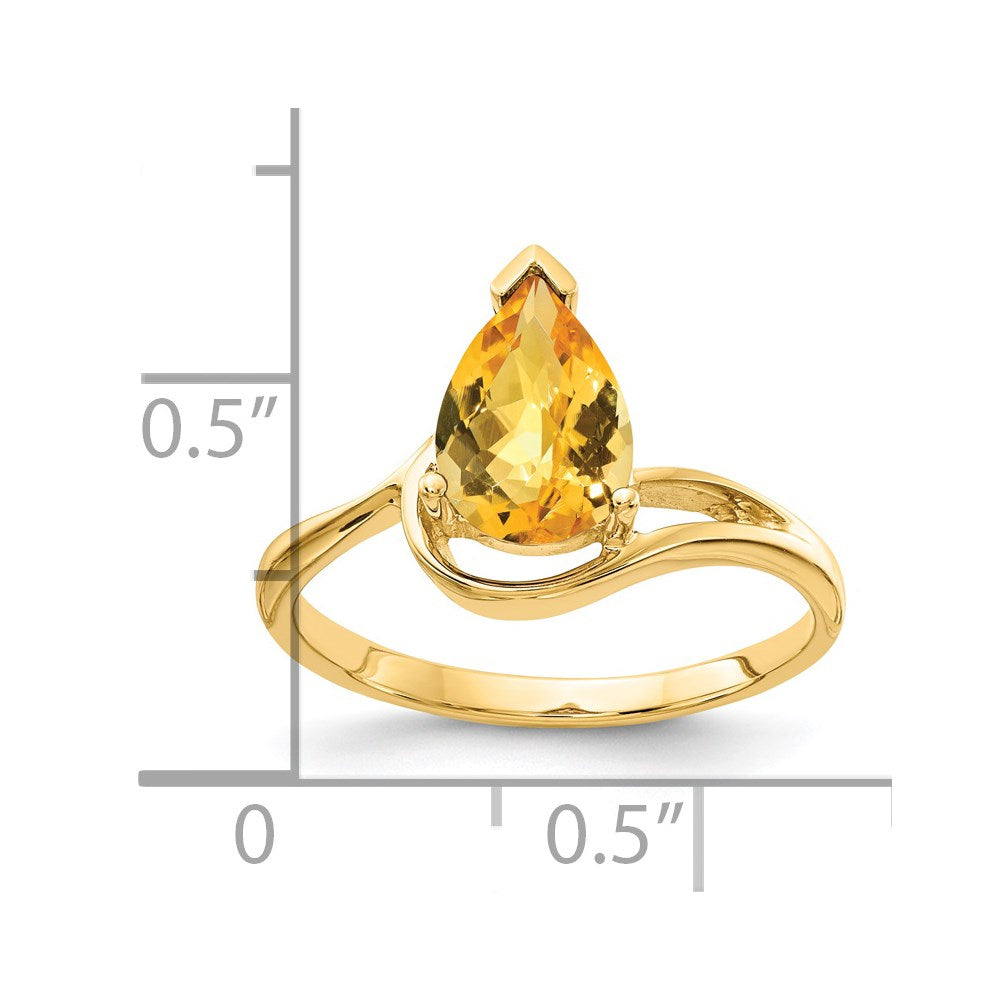 14K Gelbgold 9x6mm Birnenschliff Citrin Karo-Schliff Ring