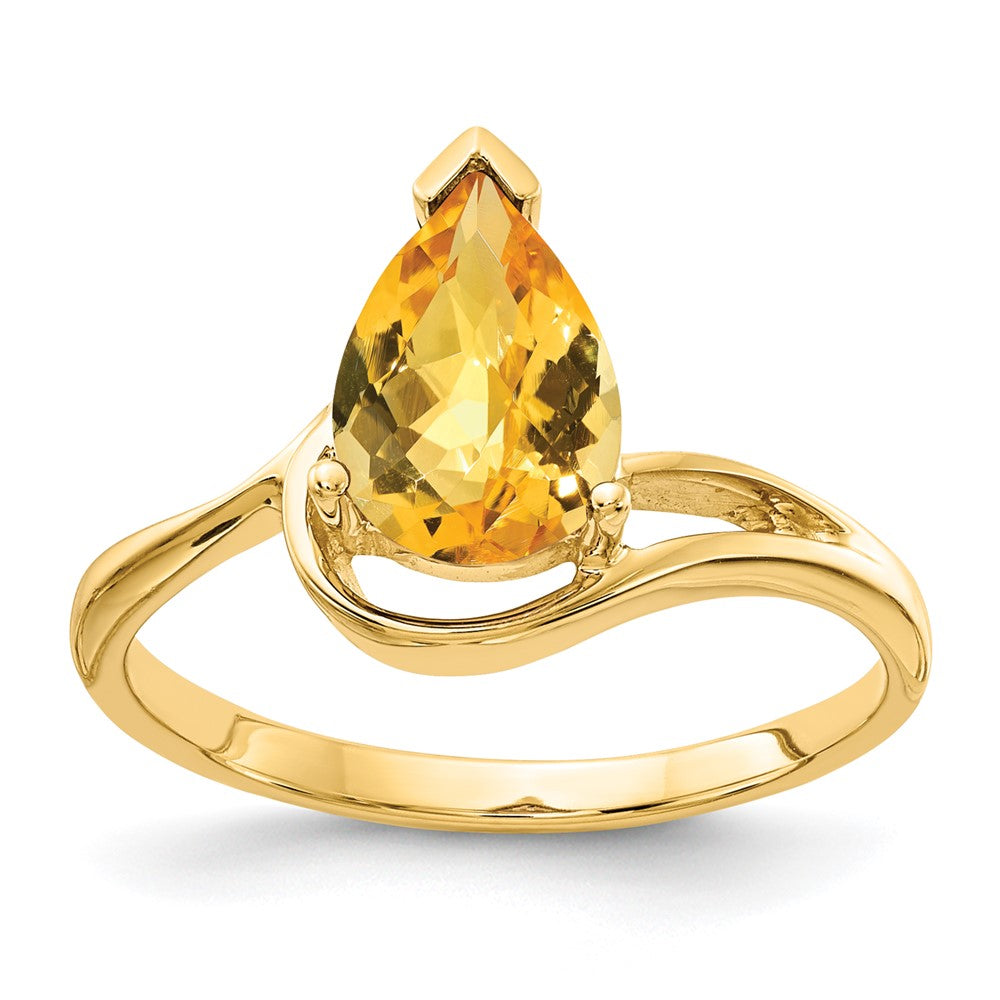 14K Gelbgold 9x6mm Birnenschliff Citrin Karo-Schliff Ring