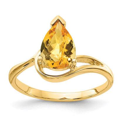 14K Gelbgold 9x6mm Birnenschliff Citrin Karo-Schliff Ring
