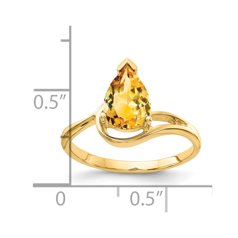 14K Gelbgold Ring mit birnenförmigem Citrin, 9x6 mm