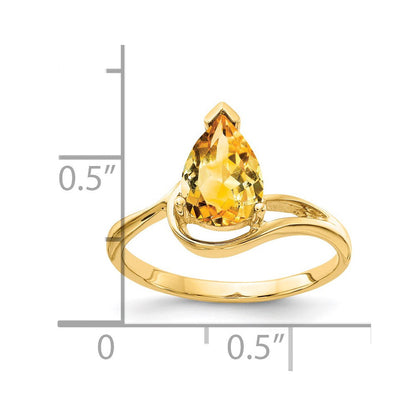 14K Gelbgold Ring mit birnenförmigem Citrin, 9x6 mm