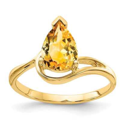 14K Gelbgold Ring mit birnenförmigem Citrin, 9x6 mm