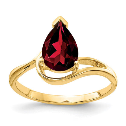 14K Gelbgold Ring mit birnenförmigem Granat 9x6mm