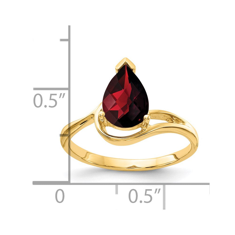 14K Gelbgold Ring mit 9x6 mm Granat im Karo-Schliff, birnenförmig