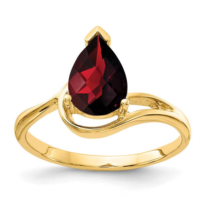 14K Gelbgold Ring mit 9x6 mm Granat im Karo-Schliff, birnenförmig