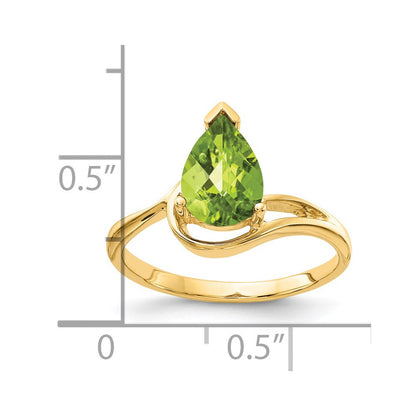 14K Gelbgold 9x6mm Birnenschliff Peridot Ring mit Schachbrettschliff