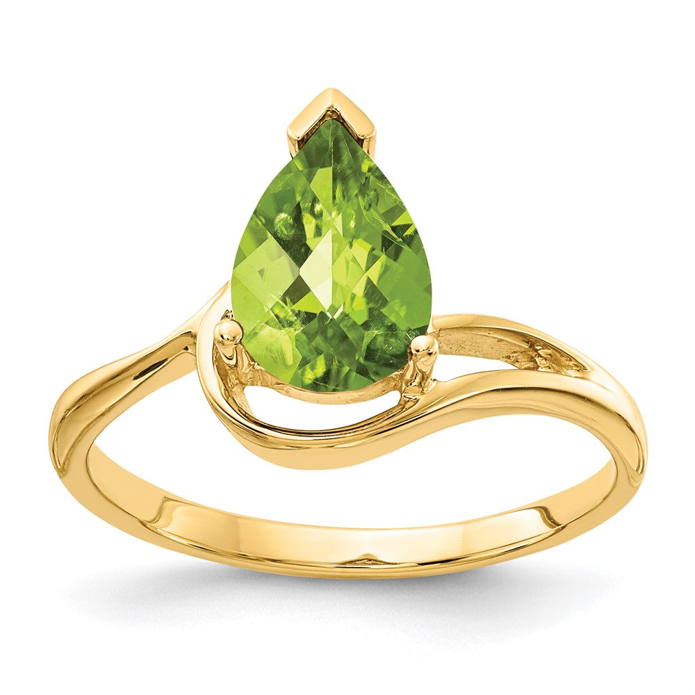 14K Gelbgold 9x6mm Birnenschliff Peridot Ring mit Schachbrettschliff