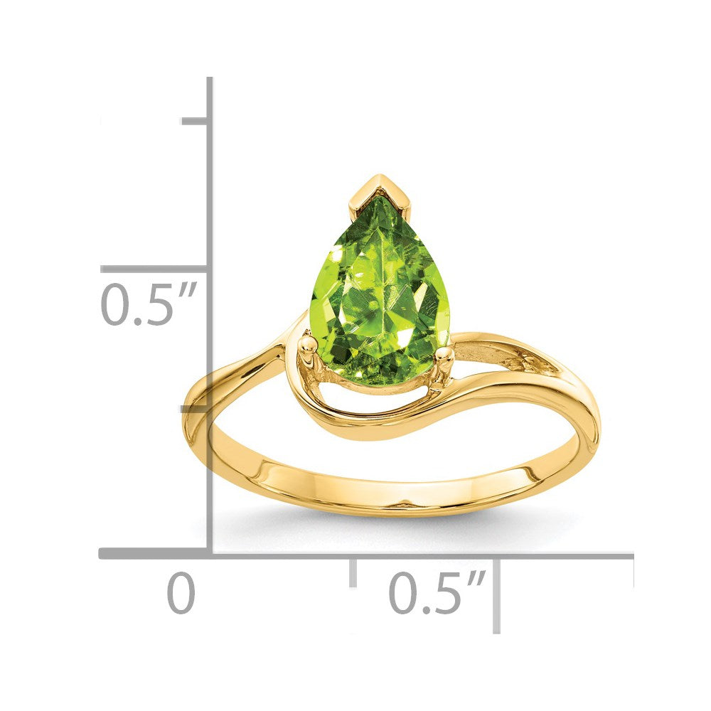14K Gelbgold Ring mit birnenförmigem Peridot 9x6mm