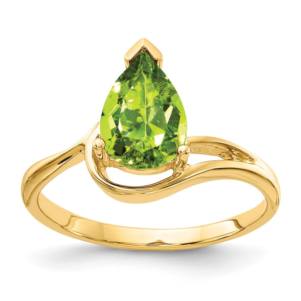 14K Gelbgold Ring mit birnenförmigem Peridot 9x6mm