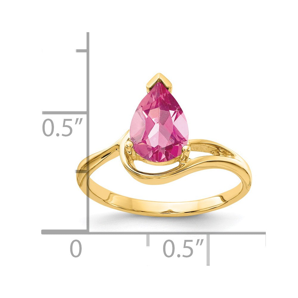14K Gelbgold Ring mit Turmalin in Rosa, birnenförmig geschliffen