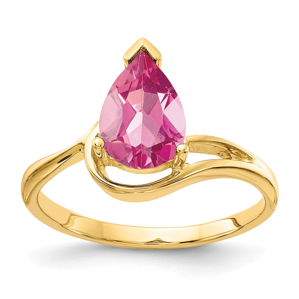 14K Gelbgold Ring mit Turmalin in Rosa, birnenförmig geschliffen