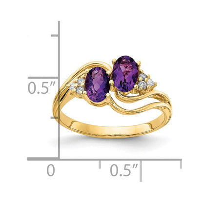14K Gelbgold 6x4mm Oval Amethyst Karo Vs Diamant Ring