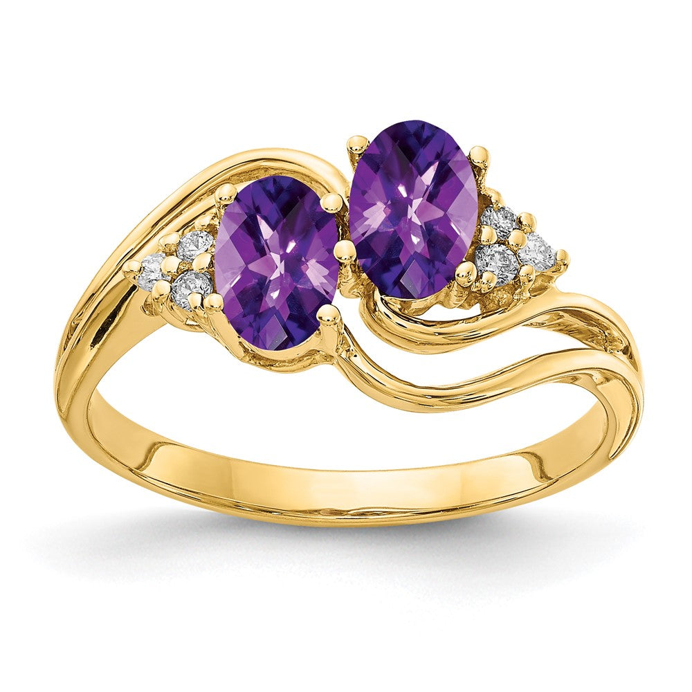 14K Gelbgold 6x4mm Oval Amethyst Karo Vs Diamant Ring
