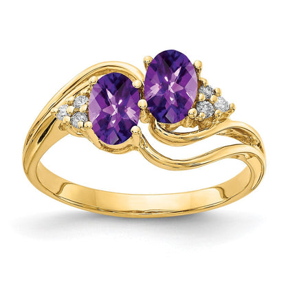 14K Gelbgold 6x4mm Oval Amethyst Karo Vs Diamant Ring