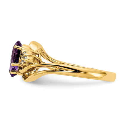 14K Gelbgold 6x4mm Oval Amethyst Aaa Diamant Ring