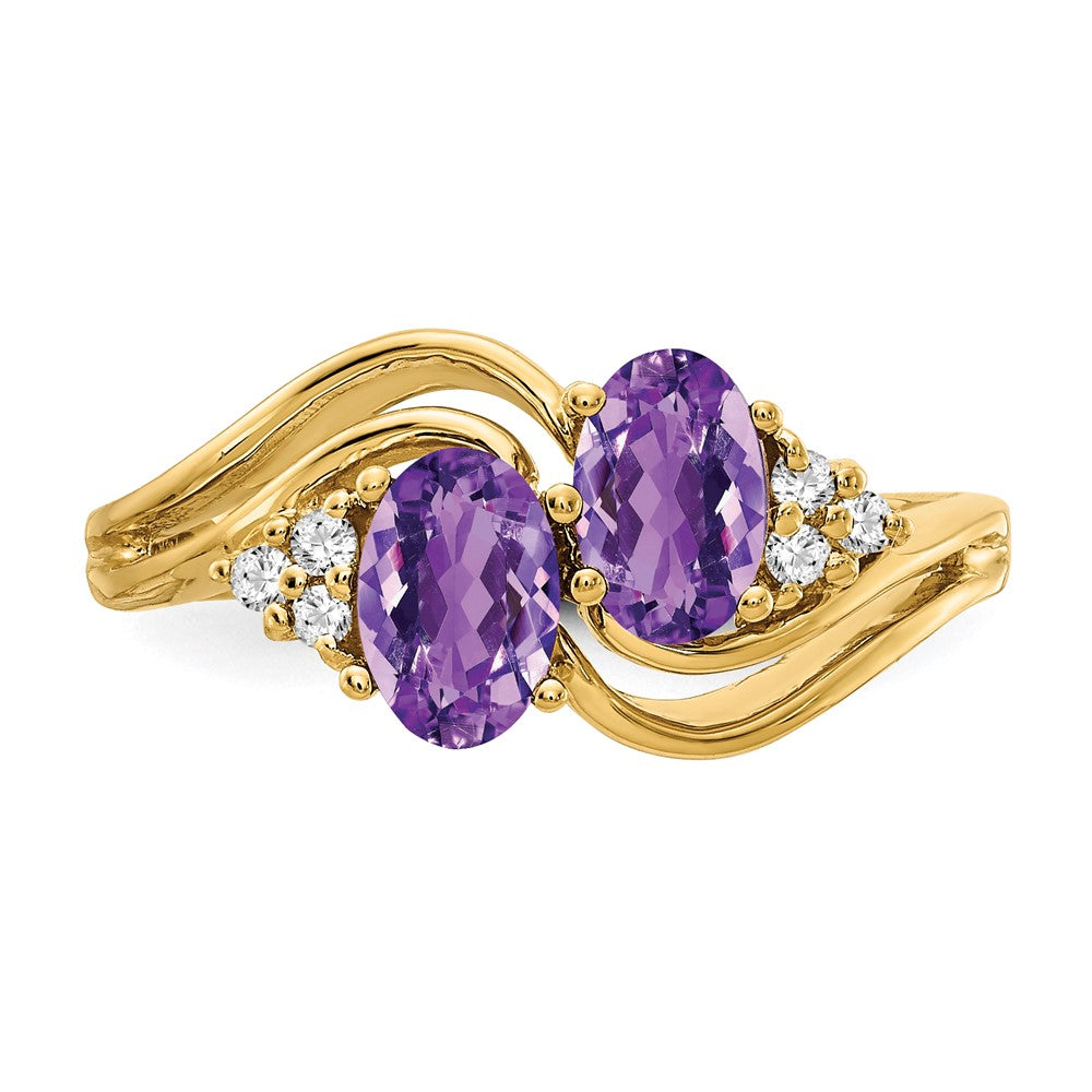 14K Gelbgold 6x4mm Oval Amethyst Aaa Diamant Ring