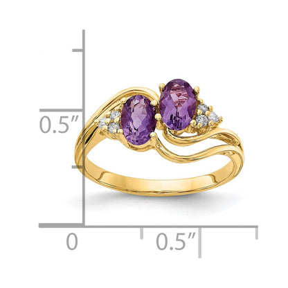 14K Gelbgold 6x4mm Oval Amethyst Aaa Diamant Ring