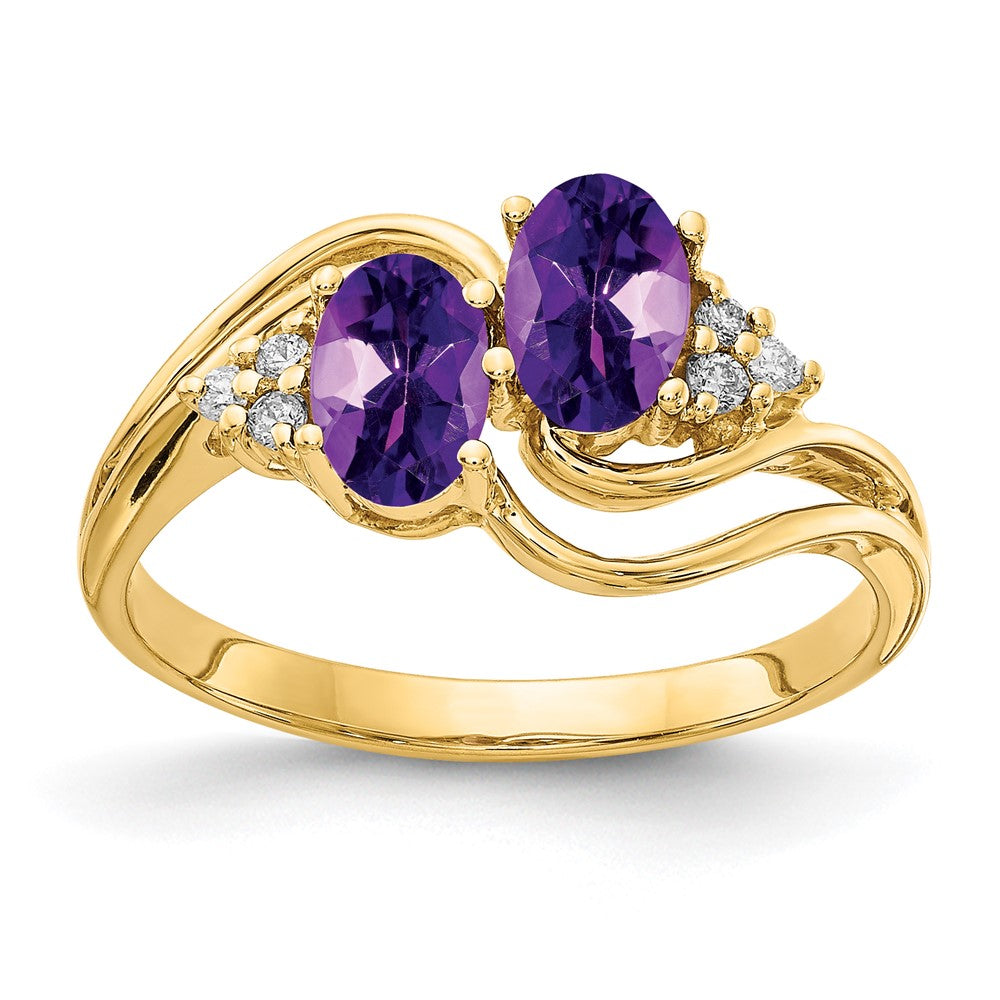 14K Gelbgold 6x4mm Oval Amethyst Aaa Diamant Ring