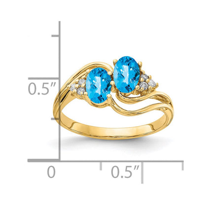 14K Gelbgold 6x4mm Oval Blautopas Karo Vs Diamant Ring