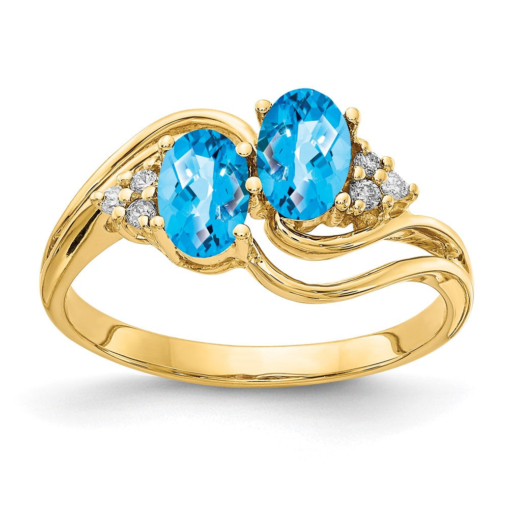 14K Gelbgold 6x4mm Oval Blautopas Karo Aaa Diamant Ring