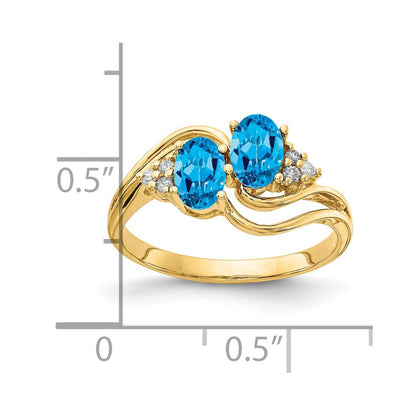 14K Gelbgold 6x4mm Oval Blautopas A Echt Diamant Ring