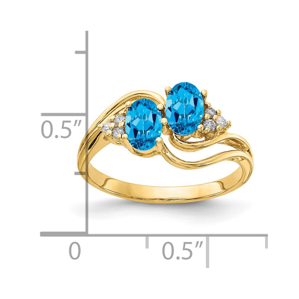 14K Gelbgold 6x4mm Oval Blautopas Aa Diamant Ring