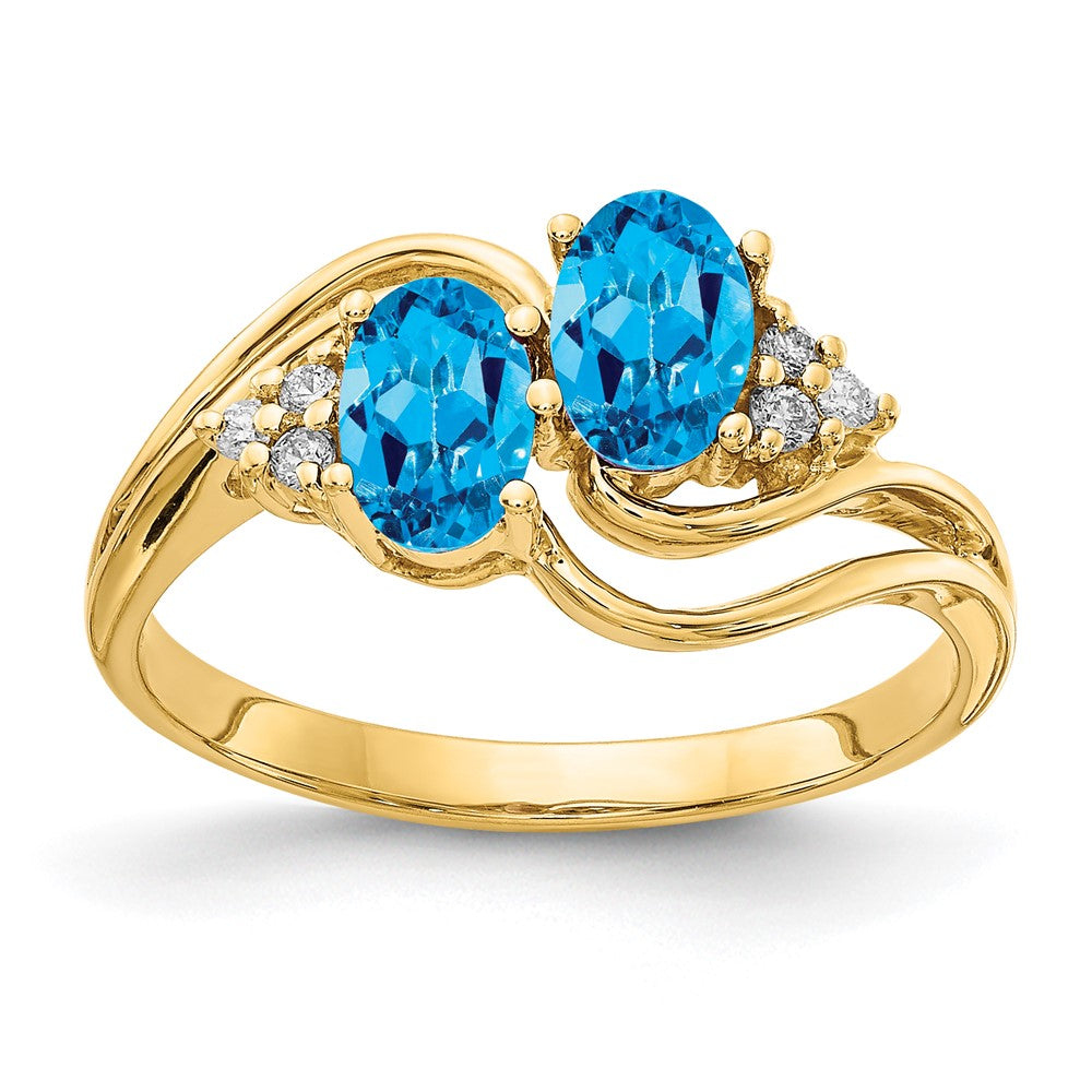 14K Gelbgold 6x4mm Oval Blautopas Aaa Diamant Ring