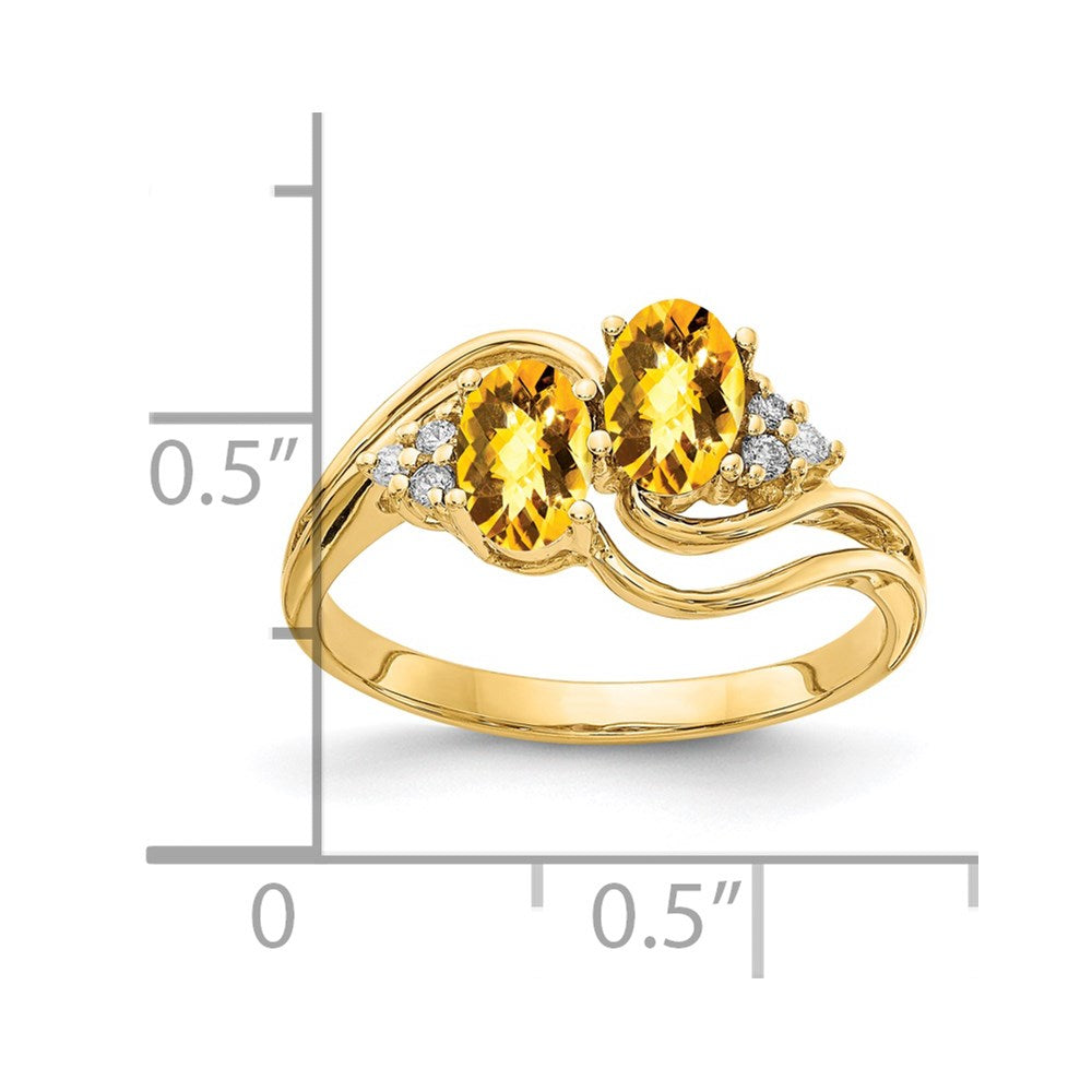 14K Gelbgold 6x4mm Oval Citrin Karo A Echt Diamant Ring