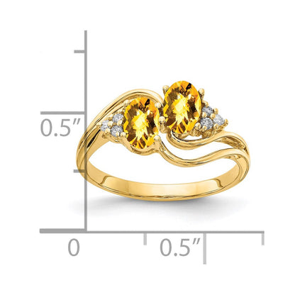 14K Gelbgold 6x4mm Oval Citrin Karo A Echt Diamant Ring