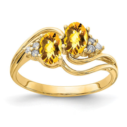 14K Gelbgold 6x4mm Oval Citrin Karo A Echt Diamant Ring