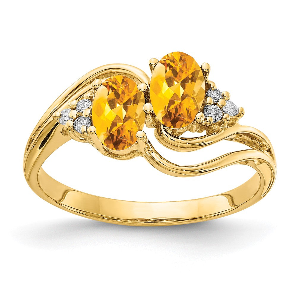 14K Gelbgold 6x4mm Oval Citrin Aaa Diamant Ring