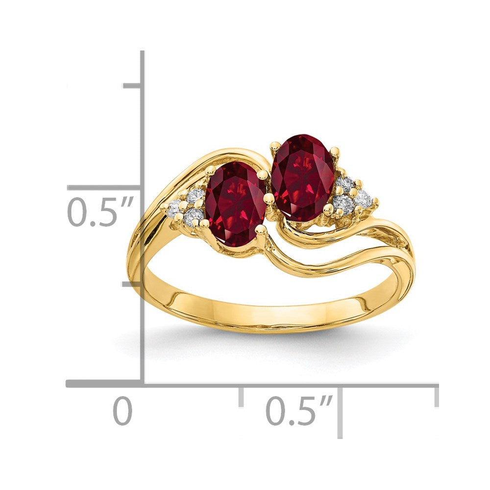 14K Gelbgold 6x4mm Oval Erzeugt Rubin A Echt Diamant Ring