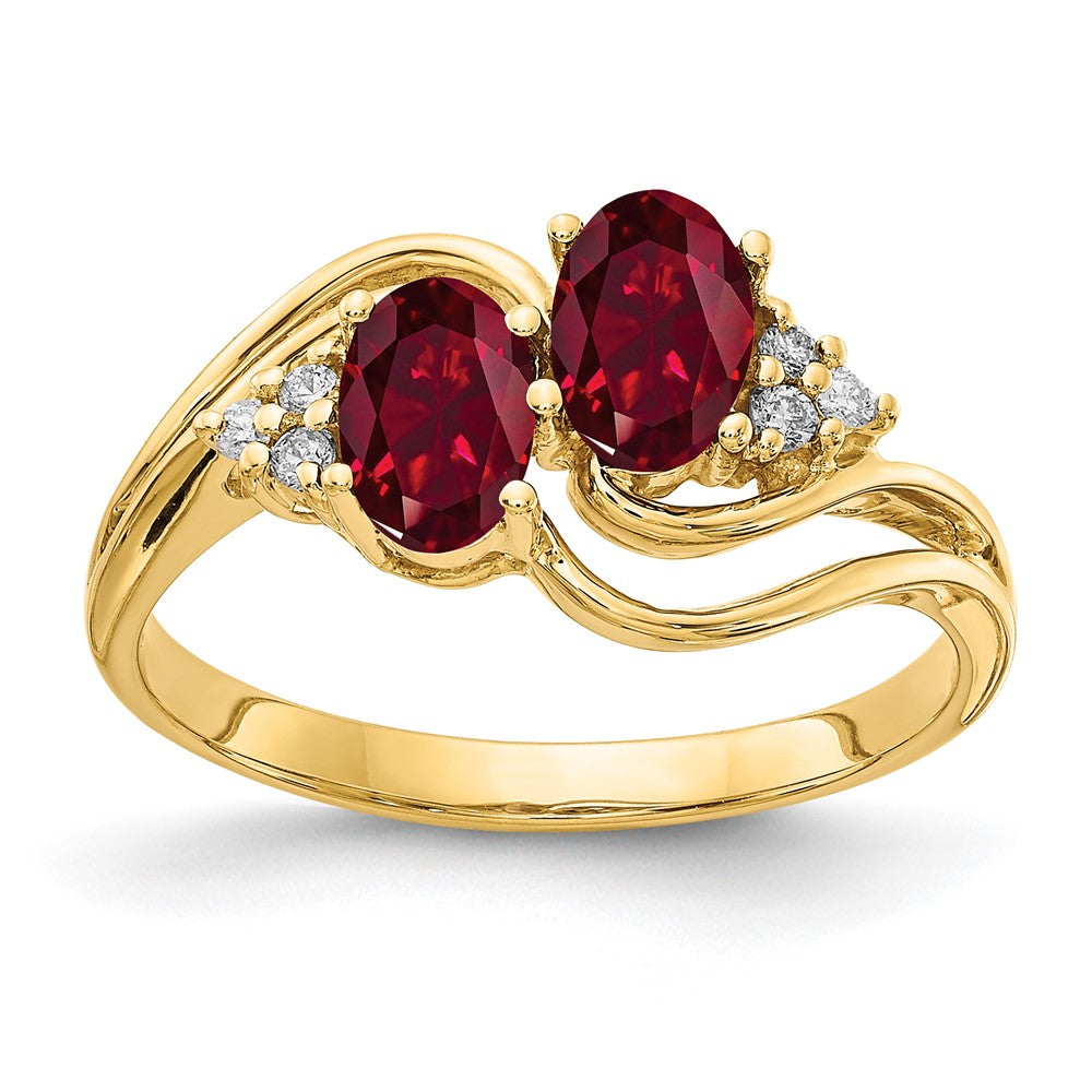 14K Gelbgold 6x4mm Oval Erzeugt Rubin A Echt Diamant Ring