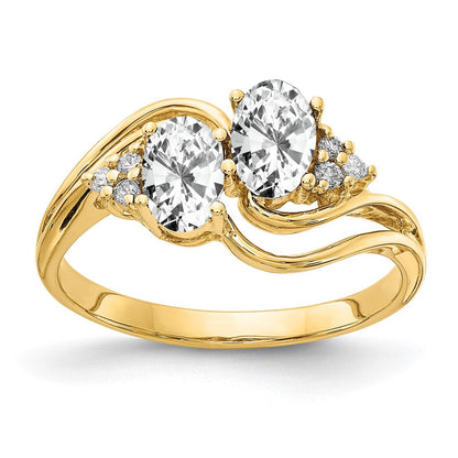 14K Gelbgold 6x4mm Oval Zirkonia Vs Diamant Ring