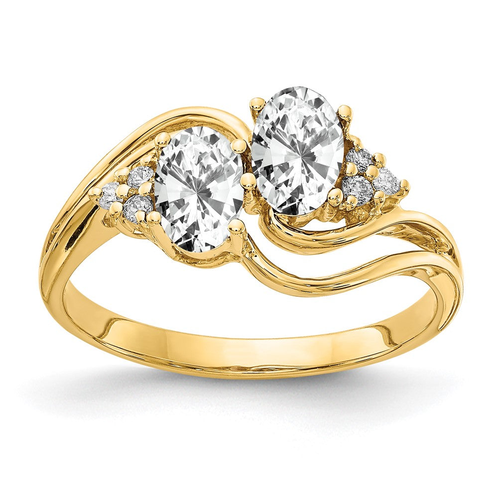 14K Gelbgold 6x4mm Oval Zirkonia A Echt Diamant Ring