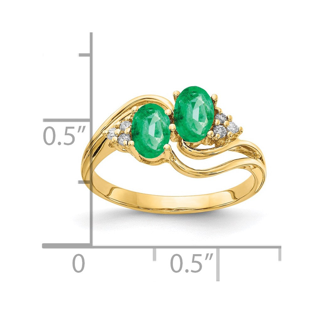 14K Gelbgold 6x4mm Oval Smaragd A Echt Diamant Ring