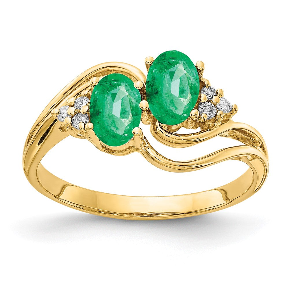 14K Gelbgold 6x4mm Oval Smaragd A Echt Diamant Ring