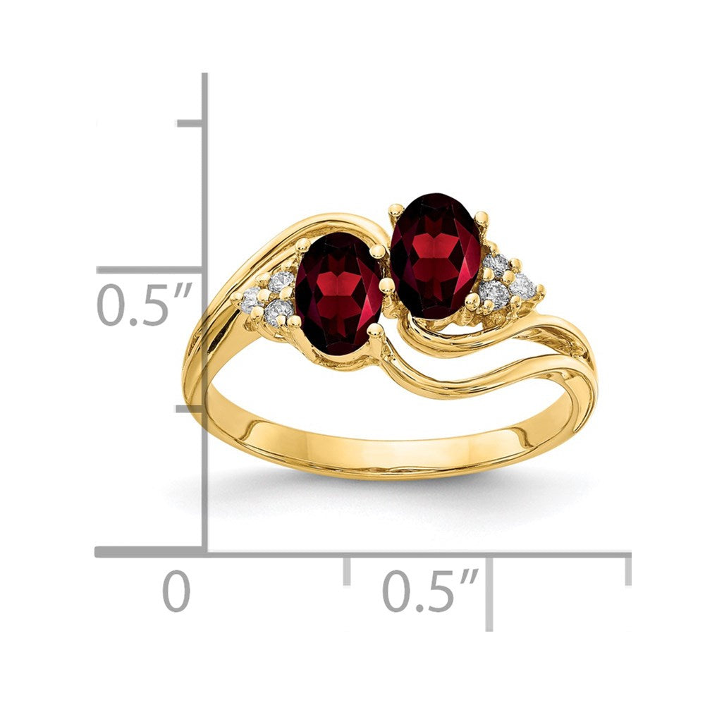 14K Gelbgold 6x4mm Oval Granat A Echt Diamant Ring