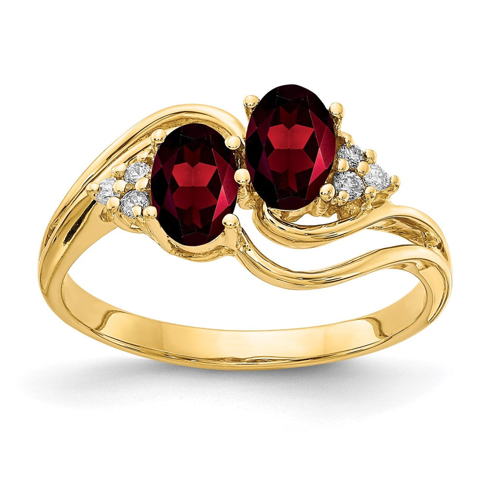14K Gelbgold 6x4mm Oval Granat A Echt Diamant Ring