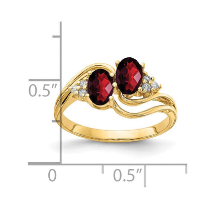 14K Gelbgold 6x4mm Oval Granat Karo Vs Diamant Ring