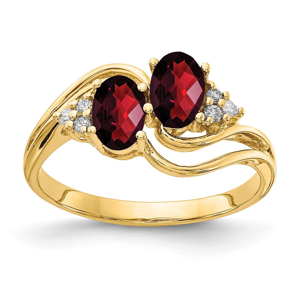 14K Gelbgold 6x4mm Oval Granat Karo Vs Diamant Ring
